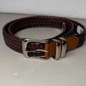 Perry Ellis Braided Leather Belt - Brown and Silver
